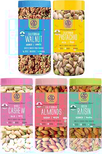 41 Foods Premium Dry Fruits Combo of Almonds Cashews Pistachios Raisins and Walnuts | Pack of 5 | 200g Each | 1 KG — 54% Off on Amazon