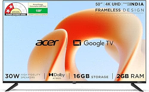 acer 126 cm (50 inches) G Plus Series 4K Ultra HD LED Smart Google TV AR50UDGGR2851AD — 63% Off on Amazon
