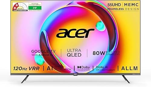 acer 139 cm (55 inches) Super Series 4K Ultra HD Smart QLED Google TV AR55QDXGU2875AT (Black) — 58% Off on Amazon