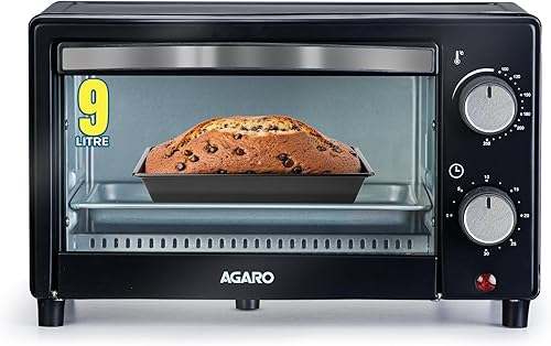 AGARO Marvel 9L OTG Oven 800W, Compact Toaster Griller for Baking, Toasting & Grilling, Adjustable 100°C-250°C, 30-Min Timer with Ready Bell, Auto Shut-Off, Tempered Glass Door, Bake Pan, Tong & Rack — 25% Off on Amazon