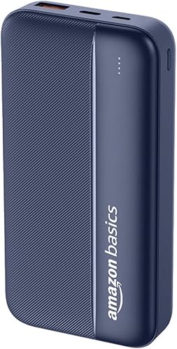 Amazon Basics 20000 mAh Power Bank | 22.5W Fast Charging | Dual Output & Input | Charge 3 Devices Simultaneously | for Smartphones, TWS Earbuds, Speakers, Tablets (Dark Blue) — 78% Off on Amazon