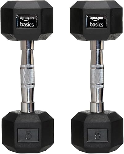 amazon basics Rubber Encased Hex Dumbbell Weight Set Of 2, 5 Kg,Black — 63% Off on Amazon