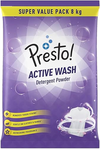 Amazon Brand - Presto! Active Wash Detergent Powder | 8 Kg | Tough On Stains | Gentle On Fabrics | Colour-Safe | Refreshing Fragrance | Machine And Hand Wash — 50% Off on Amazon