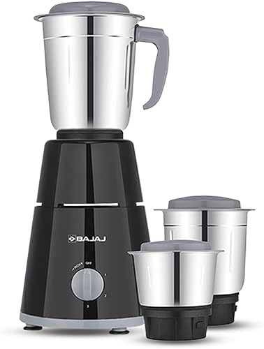 Bajaj GX-1 Mixer Grinder 500W | Superior Mixie For Kitchen | 2-In-1 For Dry Grinding | Blade Function With Titan Motor | 3 Stainless Steel Mixer Jars | 1 Year Product Warranty By Bajaj 【Black】 — 52% Off on Amazon