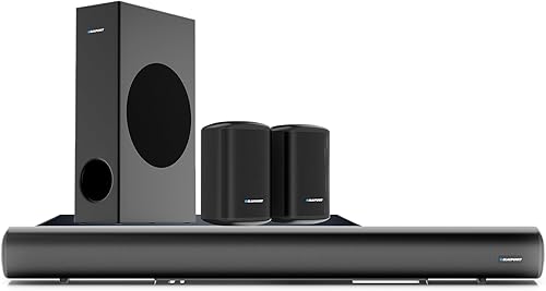Blaupunkt SBW Chicago HT5.1 Soundbar with Wired Subwoofer & Satellites, Bluetooth, HDMI, Optical, USB, AUX, DSP Sound, Remote Control for Room Home Theater (Black) — 73% Off on Amazon