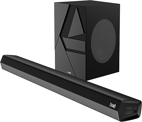 Boat Aavante Bar Quake, Wired Subwoofer, 200W RMS Signature Sound, 2.1CH, Multiple Ports, Bass & Treble Controls, 4 EQ Modes, Bluetooth Sound bar, Home Theatre Soundbar Speaker (Midnight Black) — 75% Off on Amazon