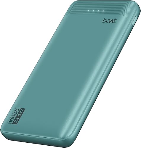 Boat EnergyShroom PB300 Activ 10000mAh Power Bank with 22.5W Fast Charging, 3X Output Ports, Supports Android, iPhone, Tablets, Earbuds (Cerulean Blue) — 60% Off on Amazon