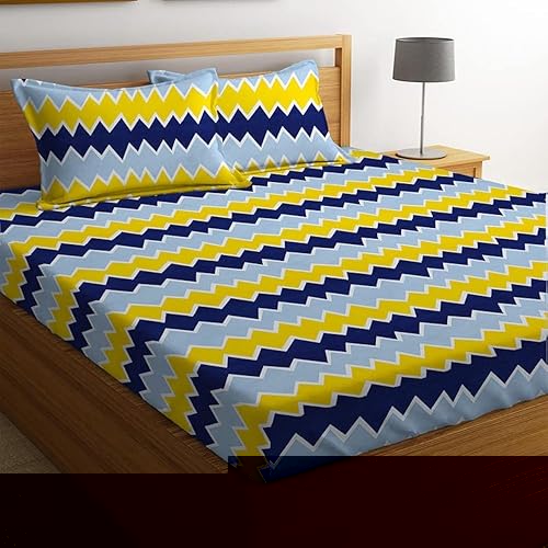 BSB HOME 100% Microfiber bedsheet for Double Bed with 2 Pillow Covers Breathable | Wrinklefree and Softtouch Zig-zag Print Sheet- Yellow & Blue — 75% Off on Amazon