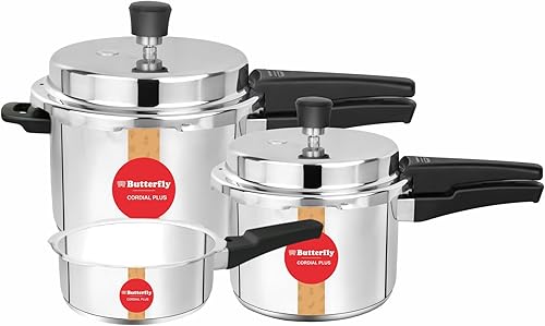 Butterfly Cordial Plus 2L, 3L & 5L SS Pressure Cooker Combo | Stainless Steel | Induction & Gas Stove Compatible| ISI Certified| Triple Safety System| Silver — 60% Off on Amazon