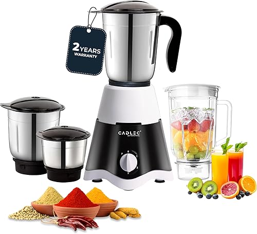 Cadlec JarGenie 4 Jar 750 Watt Mixer Grinder | High-Power Juicer, Blender & Mixer | Durable ABS Body | Multi-Function for Juicing & Blending | 2-Year Warranty — 63% Off on Amazon