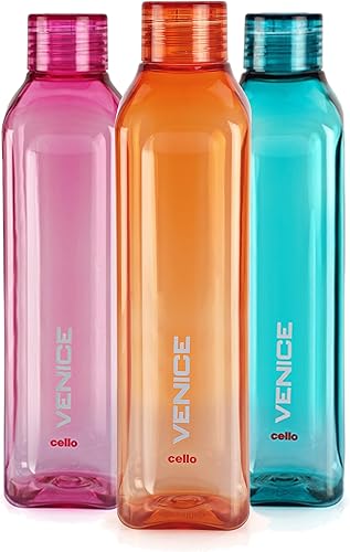 CELLO Venice Water Bottles Set of 3 Pcs For Daily Use, 1000ml Each Multicolor | Stylish & Unbreakable BPA-Free Leakproof Freezer & Fridge Safe Pet Water Bottle For School, Office, Kitchen & Travel — 36% Off on Amazon