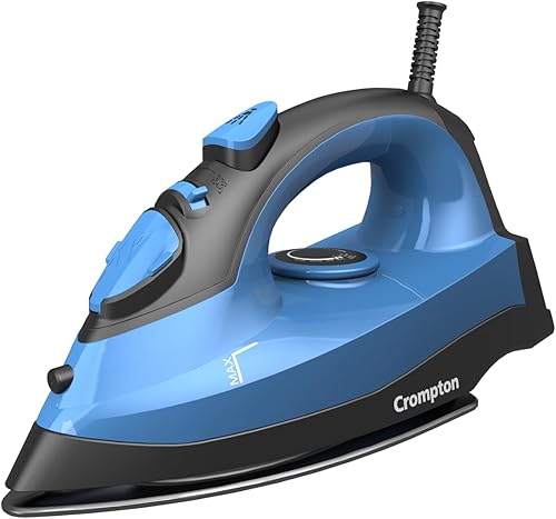 Crompton Fabrimagic Neo 1200 W Steam Iron with 180 ml water tank, Upto 15g /min Steam Output with Vertical Steaming and Non-Stick Soleplate (Blue), 6 Fabric Settings. — 46% Off on Amazon