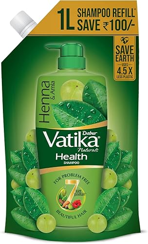 Dabur Vatika Health Shampoo - 1 L (Refill Pouch) | With 7 Natural Ingredients | For Smooth, Shiny & Nourished Hair | Repairs Hair Damage, Controls Frizz | For All Hair Types | Goodness of Henna & Amla — 43% Off on Amazon