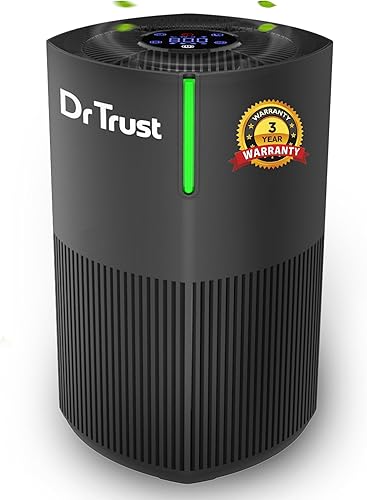 Dr Trust USA Zurich Portable Room Air Purifier, HEPA Filter UV 4 Stage Filtration & Air Quality Monitoring, Low Noise, 360° Air Inlet Removes 99.97% Pollutants Dust, Smoke, Bacterial Particles (Black) — 43% Off on Amazon