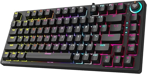 EvoFox Katana X2 TKL Mechanical Gaming Keyboard | 3‑Pin Replaceable Clicky Blue Switches, Dynamic Backlighting, All Keys Anti‑Ghosting, Volume Knob, Copilot, Xbox Gamebar, Screenshot & More (Black) — 45% Off on Amazon