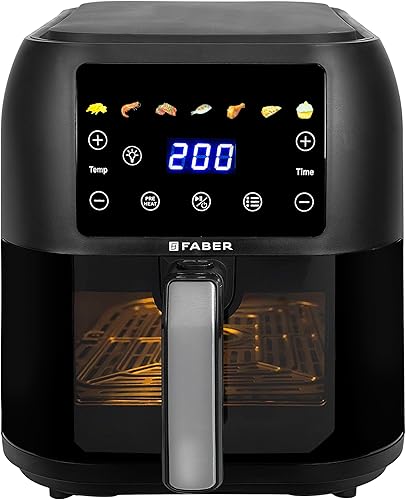 Faber 8 L 1700W Digital Air Fryer | Fry, Bake, Roast | 85% Less Oil, 200°C Swirl Heating Technology | 7-Preset Menu, Touch Control Interface, View Window, Auto Shut-Off | Black — 48% Off on Amazon