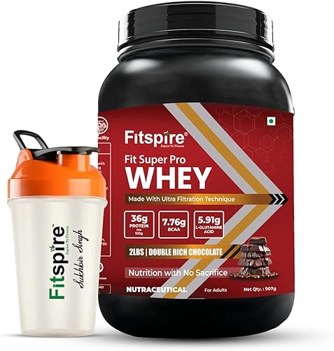 Fitspire Fit Super Pro Whey- 36 g Protein Powder- Double Rich Chocolate- Shaker- Whey Isolate and Concentrate Blend with Enzymes and Probiotics for Digestion- Muscle Growth- Recovery- No Added Sugar — 79% Off on Amazon