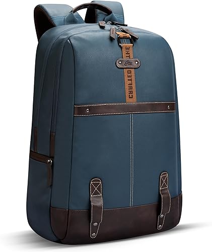 Gear Classic 4 19 inch/31L Anti Theft Faux Leather Medium Water Resistant 3 Compartment Laptop Backpack/Casual Backpack/Daypack/Travel Backpack/College Bag For Men/Women(Teal-Brown) — 68% Off on Amazon
