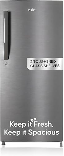 Haier 190L 5 Star Direct Cool Single Door Refrigerator | 3 Toughened Glass Shelves | Fast Ice Making in Just 60 minutes | Large Veg Box| Easy Clean Back (HED-205DS-P, Dazzle Steel) — 32% Off on Amazon