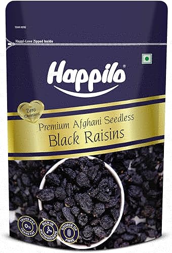 Happilo Premium Afghani Black Raisins Seedless 250g | Kali Kishmish/Kismis | Dry Fruits, Healthy Snacks | Rich in Fiber, Potassium & Antioxidants | Tasty & Nutritious — 22% Off on Amazon