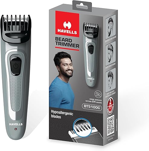 Havells Bt5100C Rechargeable Beard Trimmer with Hypoallergenic Blades; Zero Trim with 0.5 Mm Precision;Upto 17Mm Length Setting for All Styles; 45 Min Runtime,Battery Powered Black & (Grey)-Men — 56% Off on Amazon