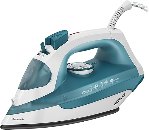 Havells Ventura 2000 Watt Steam Iron with Self Cleaning Function|Vertical & Horizontal Ironing|220 ml Tank for Longer Ironing|High Steaming Rate upto 15 gm/min|2Yr Manufacturer Warranty(Turquoise) — 33% Off on Amazon