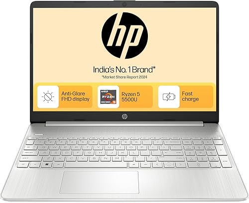 HP 15s, AMD Ryzen 5 5500U (8GB DDR4, 512GB SSD) FHD, Anti-Glare, 15.6’’/39.6 cm, Win 11, Office 21, Silver, 1.69 kg, eq2144AU/eq2304AU, AMD Radeon Graphics, HD Camera, Dual Speakers Laptop — 33% Off on Amazon