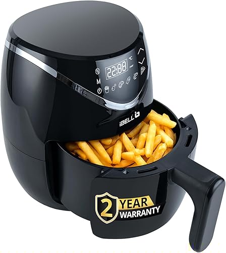iBELL 3.2L Air Fryer For Home |800W, Feather Touch Control, 6 Preset Cooking Modes, Adjustable Temperature, One Basket with Steam Rack, Oil-Free Healthy Cooking (Black) — 55% Off on Amazon