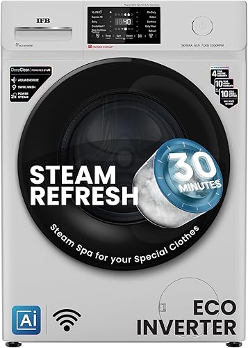 IFB 7 Kg 5 Star, DeepClean® Technology, AI Powered, WiFi, Fully Automatic Front Load Washing Machine (SERENA GXN 7012 CMS, PowerSteam®, 9 Swirl, Steam Refresh, Inbuilt Heater, Eco Inverter, Grey) — 22% Off on Amazon