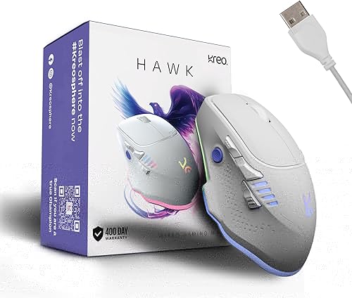 Kreo Hawk Gaming Mouse with Programmable Buttons & RGB Lighting | Top Pixart Sensor | Adjustable DPI with 1.5m Long Braided Cable and Optical Sensor | Lightweight & Durable (White) — 54% Off on Amazon