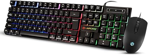 LAPCARE Rapido II Wired Gaming Keyboard & Mouse Combo with Rainbow LED Backlit, 104 Laser Printed Keys, 1600 DPI Gaming Mouse, USB Plug & Play, Windows Compatible — 55% Off on Amazon