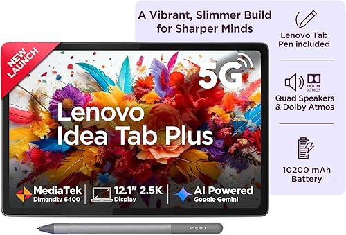 Lenovo Idea Tab Plus with Pen |Wifi + 5G|12.1 inch 2.5K Display, 800nits Peak Brightness|12GB RAM + 256GB ROM (Expandable upto 2TB)|MediaTek Dimensity 6400| 10200mAh|4 Speakers with Dolby Atmos| Luna Grey — 29% Off on Amazon
