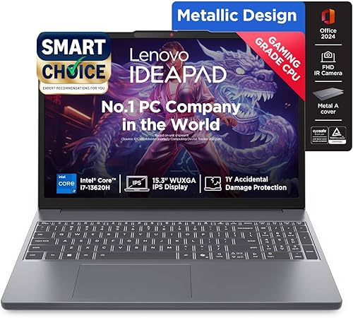 Lenovo Smartchoice Ideapad Slim 3, 13th Gen Intel Core i7 13620H, 16GB RAM, 512GB SSD, WUXGA IPS, 15.3 inch/38.8cm, Win 11, Office 2024, Top Metal Cover Grey, 1.6Kg, 83K100CJIN/S1IN, Backlit KB, Laptop — 18% Off on Amazon