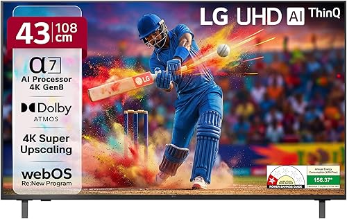 LG 108 cm (43 inches) UA82 AI Series 4K Ultra HD Smart webOS LED TV 43UA82006LA — 33% Off on Amazon