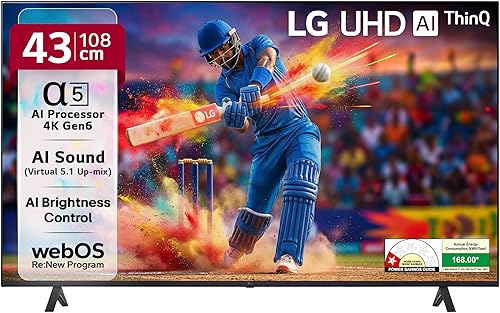 LG 108 cm (43 Inches) UR7500 AI Series 4K Ultra HD (3840 x 2160) Smart webOS LED TV 43UR7500PSC — 35% Off on Amazon