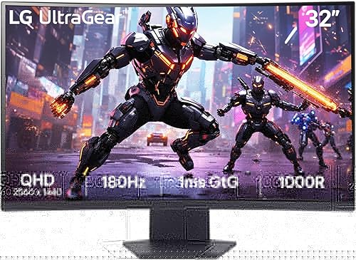 LG 32GS60QC 80cm (32 Inch) Ultragear Curved (1000R) QHD (2560x1440) Gaming Monitor, 180Hz, 1ms, 3-Side Virtually Borderless, Anti-Glare, DP, HDMI X 2, HP Out, AMD FreeSync™, Tilt Adjustment (Black) — 33% Off on Amazon