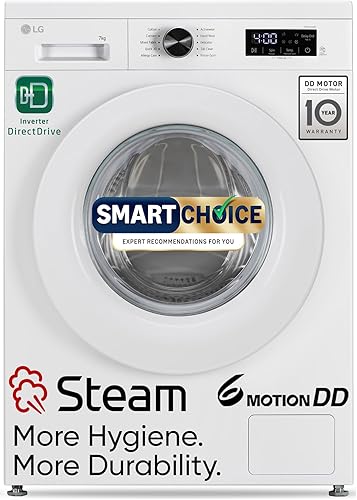 LG Smart Choice, 7 Kg, 5 Star, Steam, Inverter Direct Drive Technology, 6 Motion DD, Fully-Automatic Front Load Washing Machine (FHB1207Z2W, Remove Allergens & Stain, In-Built Heater, Essence White) — 39% Off on Amazon