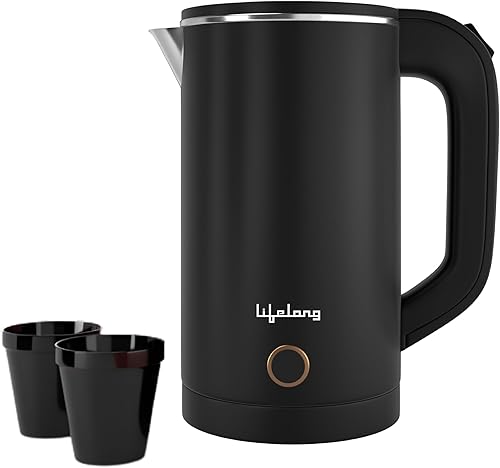 Lifelong Electric Kettle 0.8 Litre with 2 Cups | 600W Stainless Steel Kettle with Double Wall & Cool Touch Body, 360° Swivel Base, Water Level Indicator, Auto Shut-Off & Overheat Protection (Black) — 58% Off on Amazon