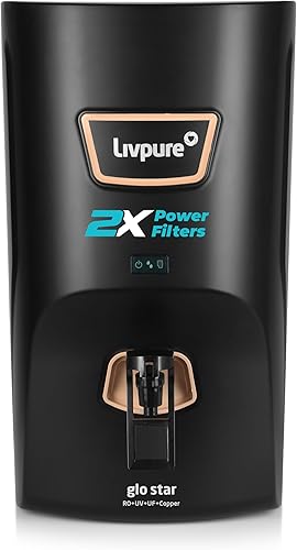 Livpure Glo Star Copper Water Purifier | RO+UV+UF+Copper+Mineraliser | 2X Power Filter | No Filter Cost for 2 years* | Save upto 21,000 on Filters | 8 Stage Advance Purification | 7L Storage | Black — 51% Off on Amazon