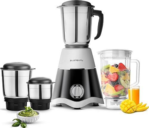 Longway Super Dlx Juicer Mixer Grinder | Up to 750 Watt Powerful Motor | 4 Jars for Grinding, Mixing, Juicing | 2 Year Warranty | Black & Gray — 64% Off on Amazon