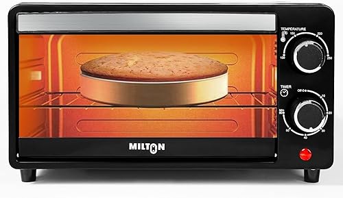 Milton 10L OTG Oven Toaster Griller for Kitchen | 800W | Royal Black Finish | Auto Shut-Off | 250°C Thermostat | Timer, Bell & Tempered Glass | Easy to Clean | Includes Grill Rack & Baking Tray — 40% Off on Amazon
