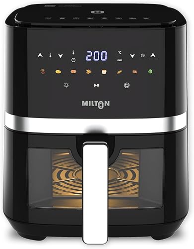 Milton Rapid Digital Air Fryer 5L | 1450W | 360° High Speed Air Circulation | Up to 90% Less Oil Usage | 8 Preset Menus | Touch Control Panel & Digital Display | Auto Shut-Off | 1 Year Warranty — 41% Off on Amazon