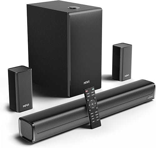 Mivi Nex 450 Soundbar [New Launch], 450W 5.1 Channel System with 3 in-Built Speakers, 2 Satellite Speakers and a Subwoofer, Nex Surround Feel Technology, Multiple Input Modes, Made in India — 79% Off on Amazon