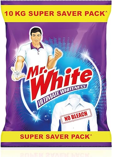 MR WHITE Detergent Powder 10 Kg Super Saver Pack|Whiteness Boosters Gives Ultimate Whiteness | No Bleach Formula Keeps Coloured Clothes Bright And Safe | For Bucket Wash & Top Load Washing Machines — 33% Off on Amazon