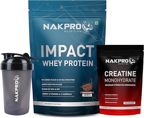 NAKPRO NUTRITION Impact Whey Protein Supplement Powder Combo (1 kg with 100g Creatine & Shaker, Chocolate) — 52% Off on Amazon