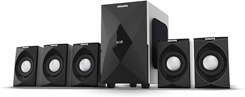 Philips MMS5634/94 5.1 Bluetooth Speaker System for Home, 100W Multimedia Speakers with Powerful woofer, Wireless Audio Streaming, Surround Sound Speakers for TV, Laptop with Remote Control (Black) — 45% Off on Amazon
