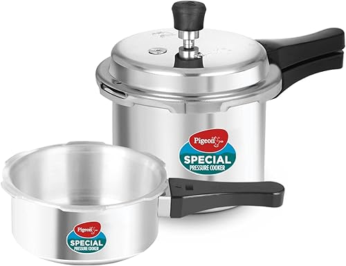 Pigeon by Stovekraft (14331) Aluminium Pressure Cooker Combo 2 Litre and 3 Litre Induction Base Outer Lid (Silver) — 64% Off on Amazon