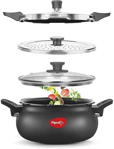 Pigeon By Stovekraft All in One Super Cooker Aluminium with Outer Lid Induction and Gas Stove Compatible 5 Litre Capacity for Healthy Cooking (Black) — 51% Off on Amazon