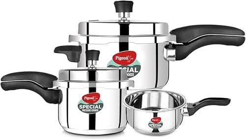Pigeon By Stovekraft Special Stainless Steel Pressure Cooker with Outer Lid Induction and Gas Stove Compatible 2, 3, 5 Litre Capacity for Healthy Cooking(Special comb pack -IB) — 42% Off on Amazon