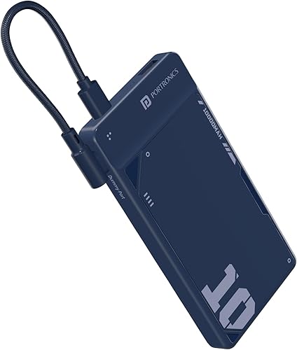 Portronics Luxcell Uno 10K 10000 mAh 22.5W Fast Charging Power Bank with Detachable Type C Cable, Ultra Slim Power Bank with Mach USB-A Output, Type C PD Output, Type C Input, Wake Up Button(Blue) — 60% Off on Amazon